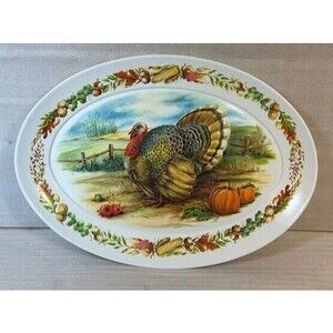 Vintage Brookpark #1521 Turkey Platter Thanksgiving Melamine 15”  x 21”